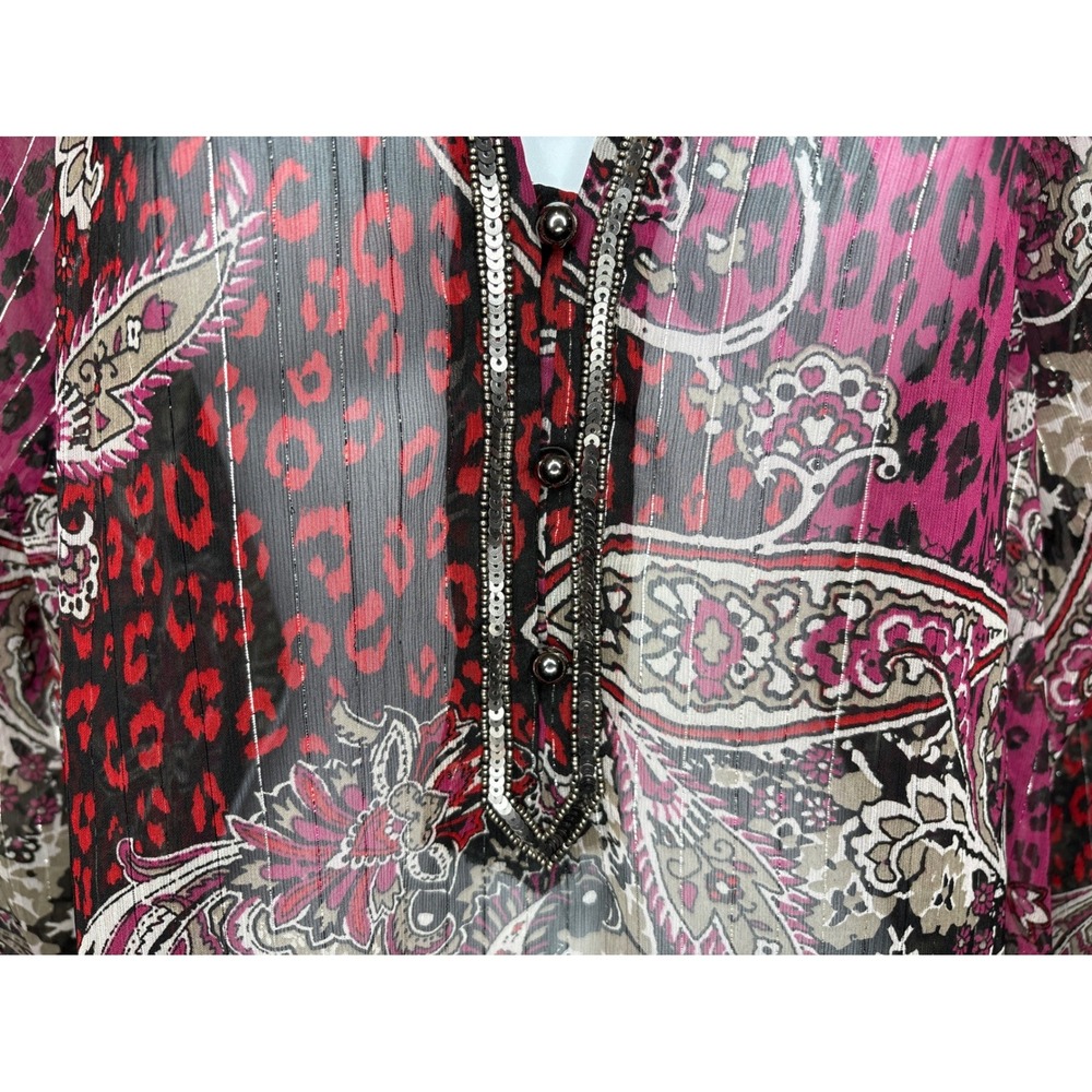 NWT CHICO'S Pink Paisley Leopard Sequin Tunic Top Sz 3/XL Metallic Maximalist - Picture 3 of 12